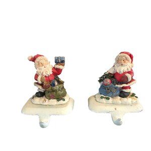 Set Of 2 Old Time Christmas Santa Stocking Holder Hooks 3.25"